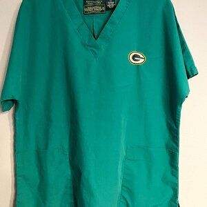 Green Bay Packers Green Large Scrub Top with Logo Packers Pro Shop Light Green